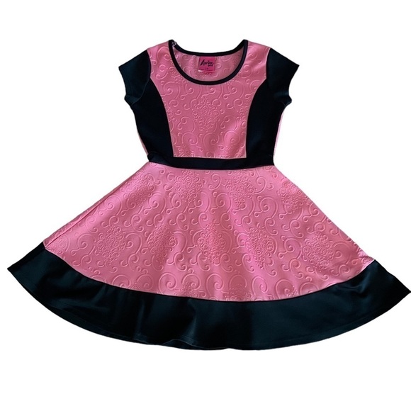 AVIVA GIRLS CUTE ORANGE AND BLACK SKATER STYLE DRESS SIZE 7/8 - Picture 1 of 7